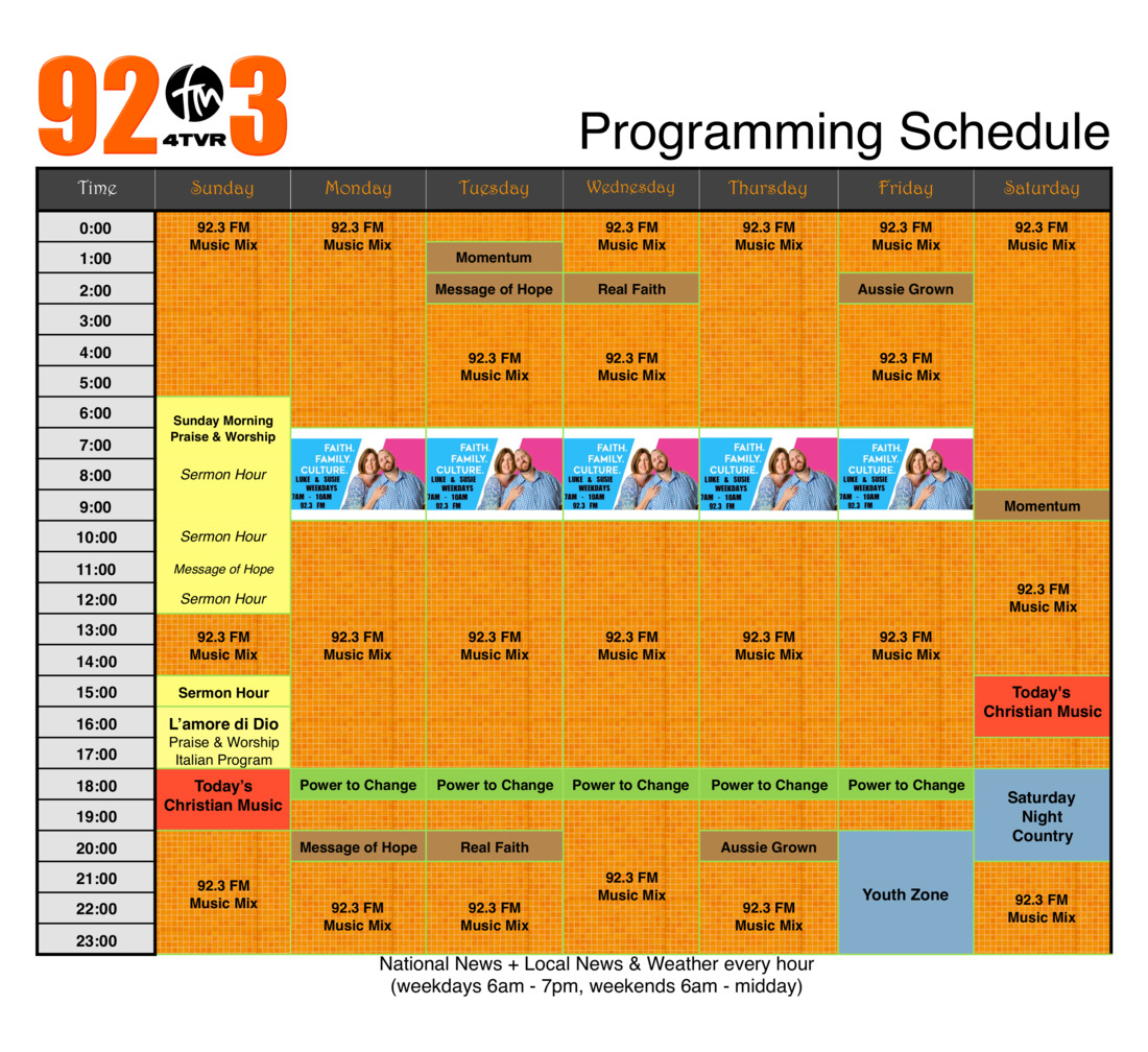 92.3 FM Programming Schedule
